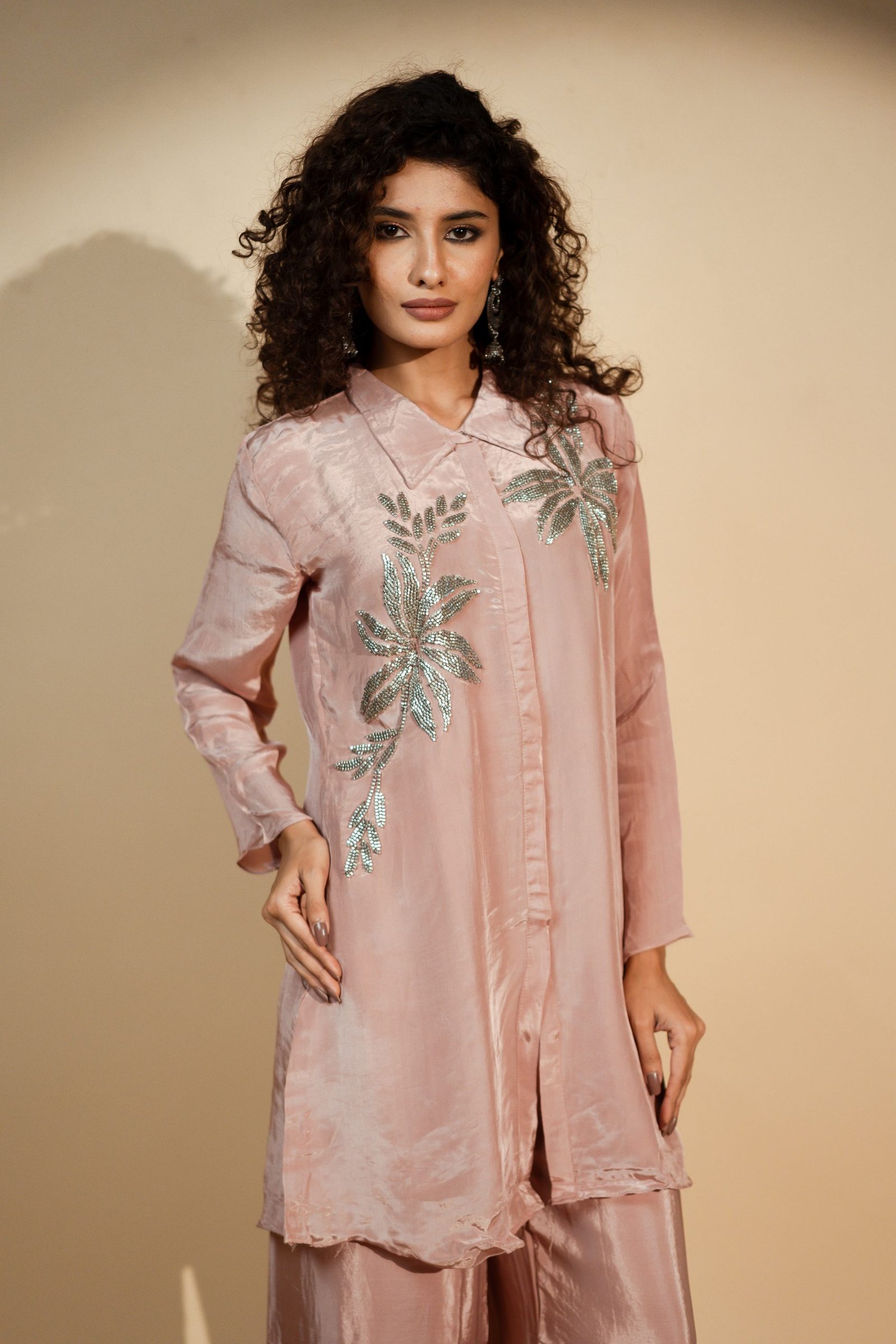 Pastel Pink Metal Handworked Co-ord Set