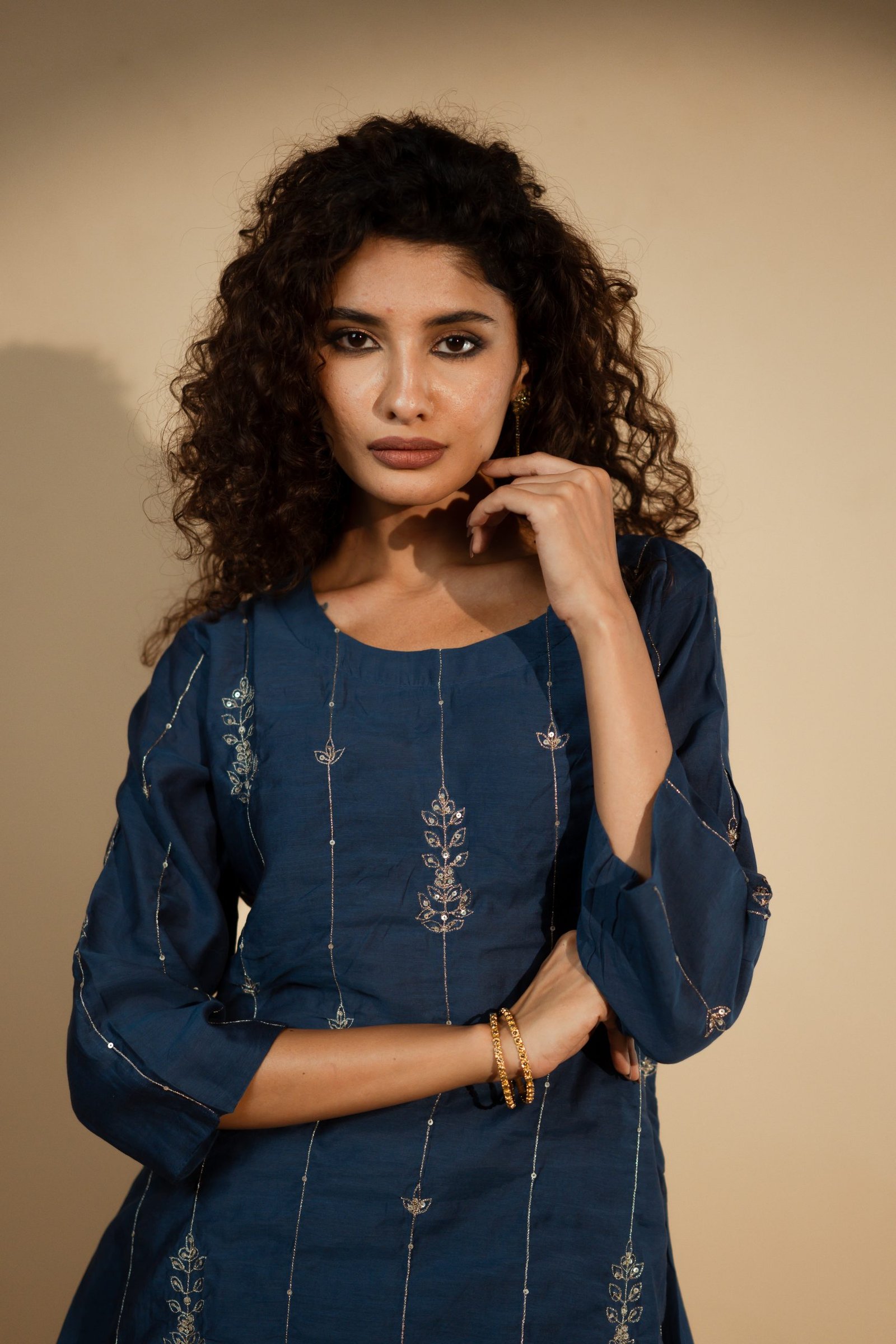 Blue Aari Work Short Top with Palazzo
