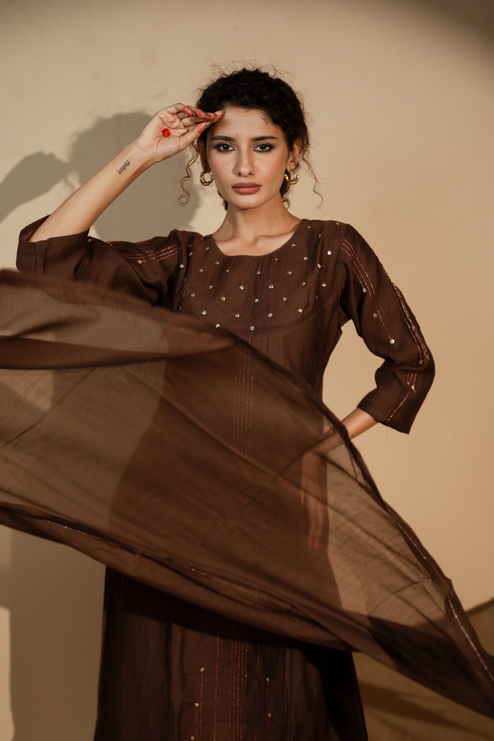 Coffee Brown Flowing Suit